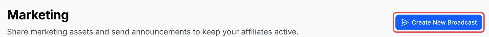 The Email Broadcast tab with the Create New Broadcast button highlighted
