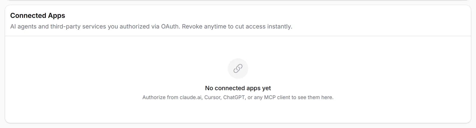 The Connected Apps section of the API Token tab