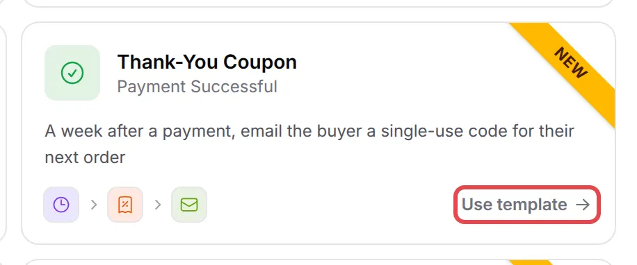 The Thank-You Coupon template card with Use template highlighted
