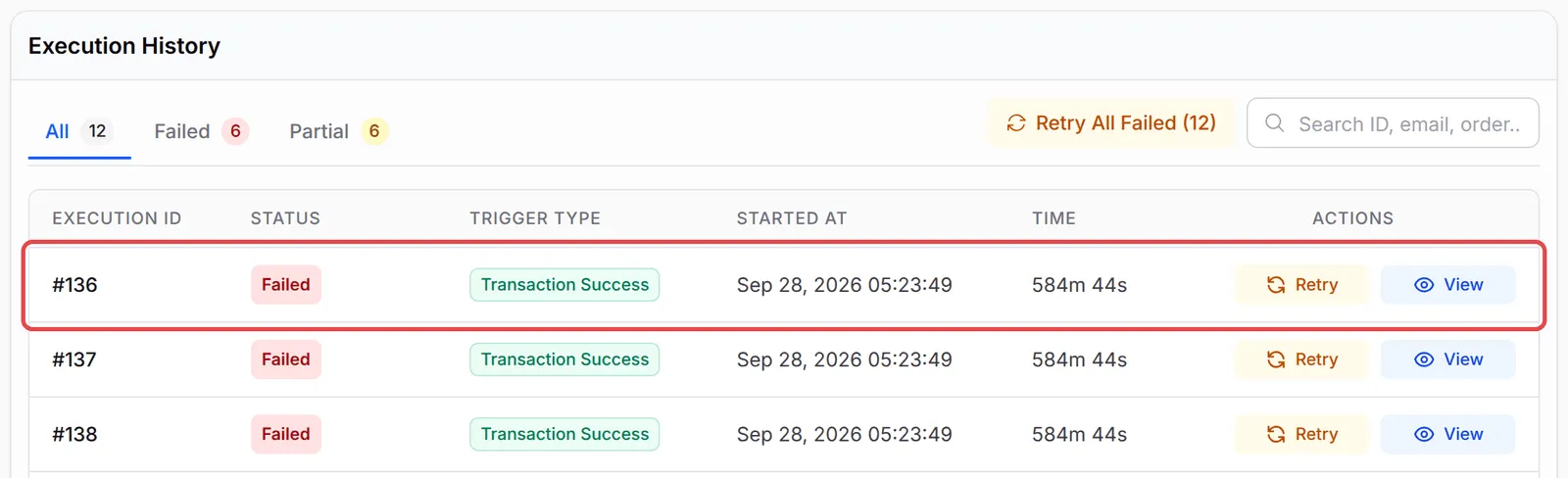 Execution History，最新的运行已标示