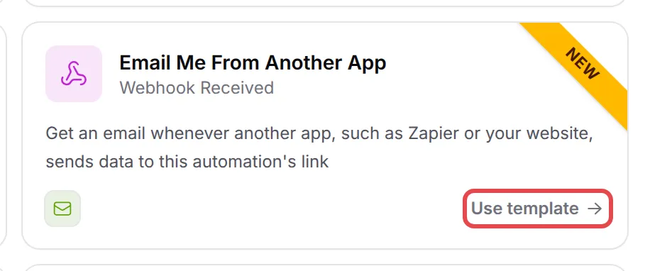 The Email Me From Another App template card with Use template highlighted