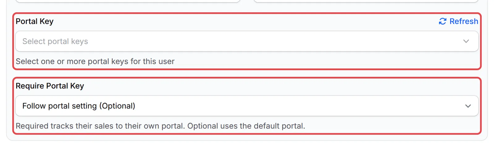 A staff member's Edit window with the Portal Key and Require Portal Key fields highlighted