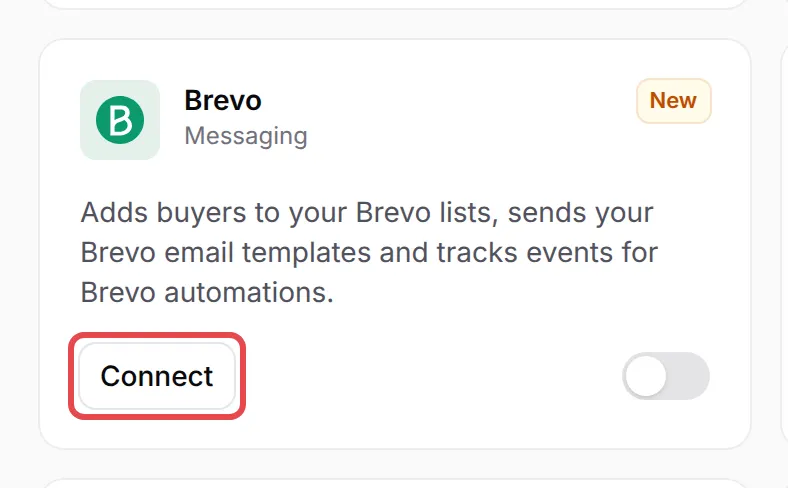The Brevo card on the Integrations page with Connect highlighted