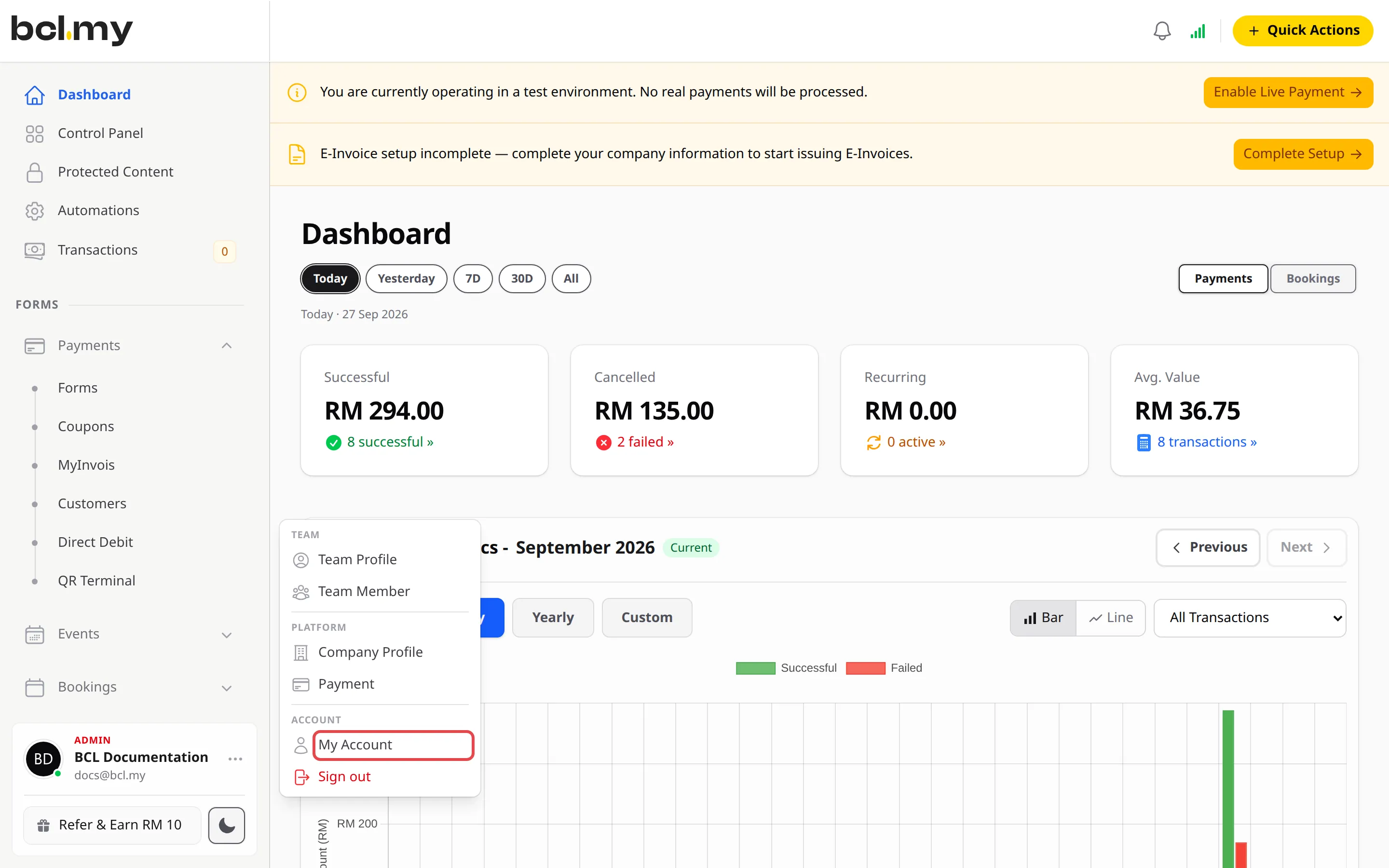 Account Menu dibuka di atas kad akaun, dengan My Account ditanda