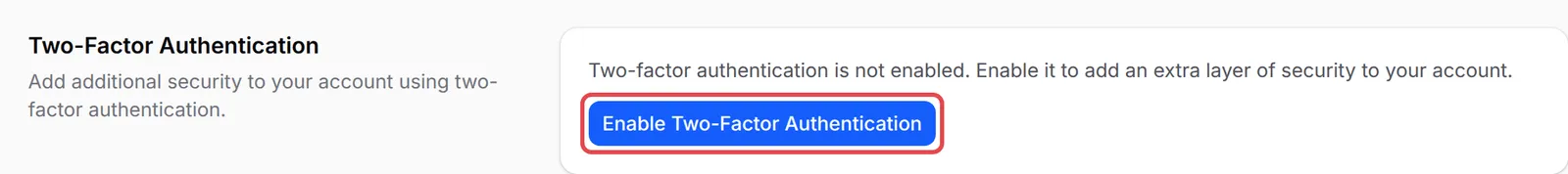Two-Factor Authentication部分,Enable Two-Factor Authentication按钮已标示