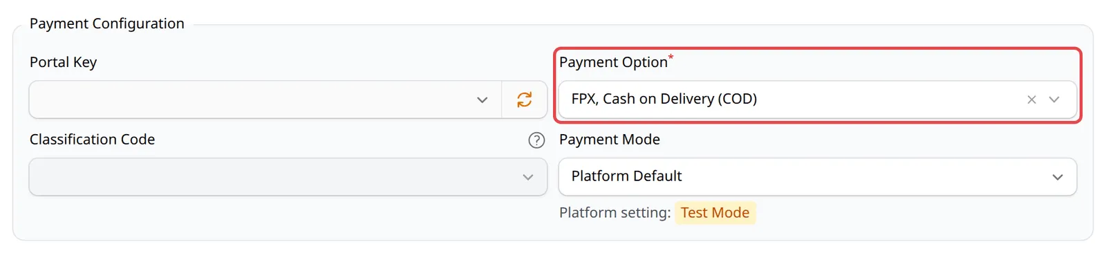 Ruangan Payment Option dengan FPX dan Cash on Delivery (COD) dipilih