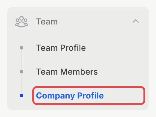 BCL侧边栏的Team菜单，Company Profile已标示