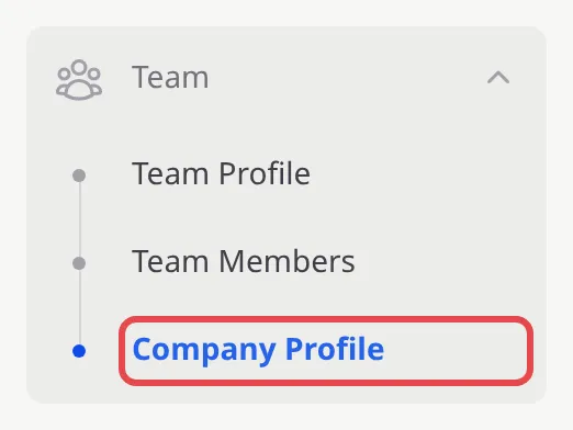 Menu Team di sidebar BCL, dengan Company Profile ditanda