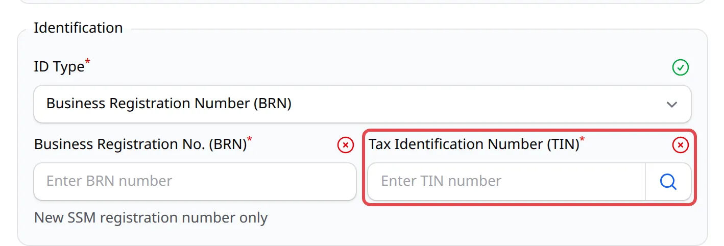 Bahagian Identification dengan ruangan Tax Identification Number (TIN) ditanda