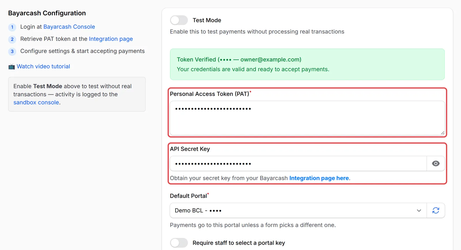 已标示Personal Access Token (PAT)和API Secret Key栏位