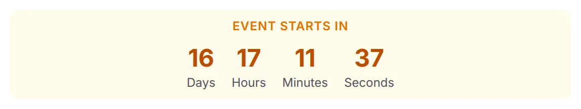 The Event Starts In countdown on an event page, with days, hours, minutes and seconds