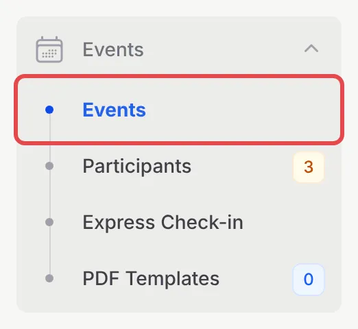 The Events menu in the BCL sidebar, with Events highlighted