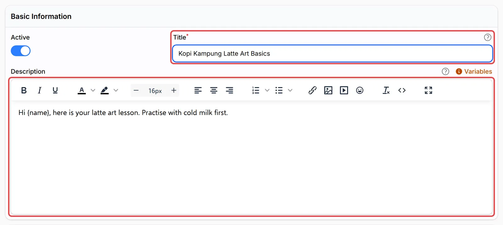Basic Information with the Title and Description fields highlighted