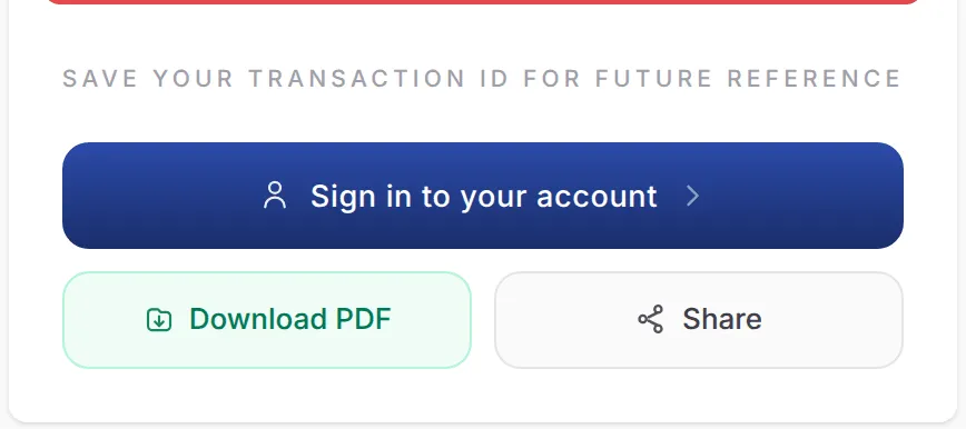 收据页面底部，Sign in to your account按钮已标示