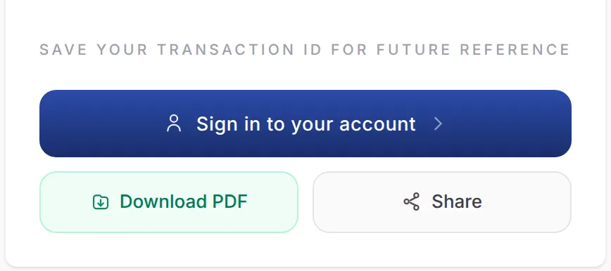 The bottom of a receipt page, with the Sign in to your account button highlighted