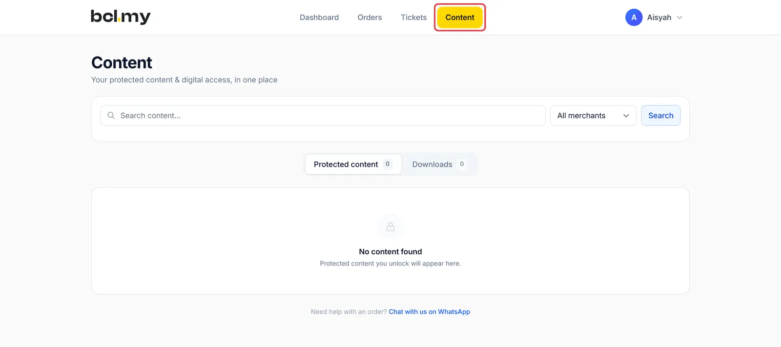 The Content page with the Protected content and Downloads tabs
