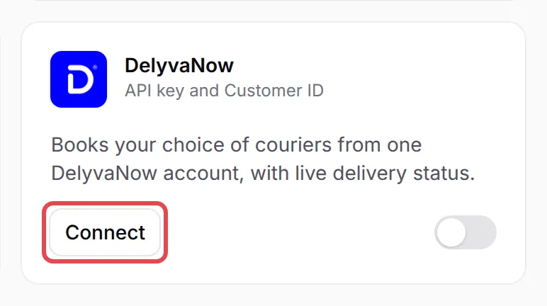 The DelyvaNow card on the Courier Integration page with Connect highlighted