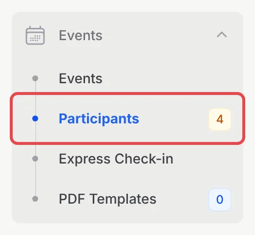 The Events menu in the BCL sidebar with Participants highlighted