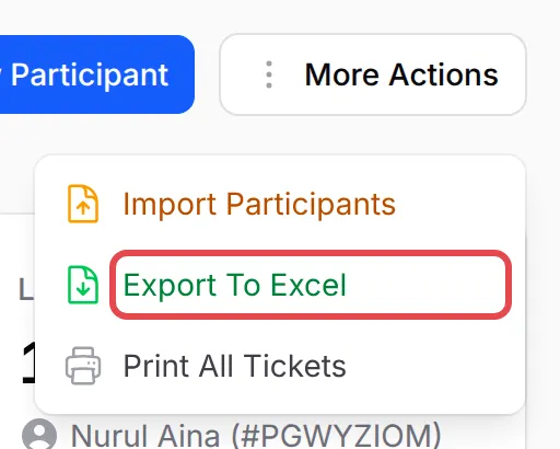 More Actions菜单,Export To Excel已标示