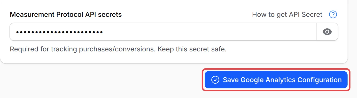 Save Google Analytics Configuration按钮已标示