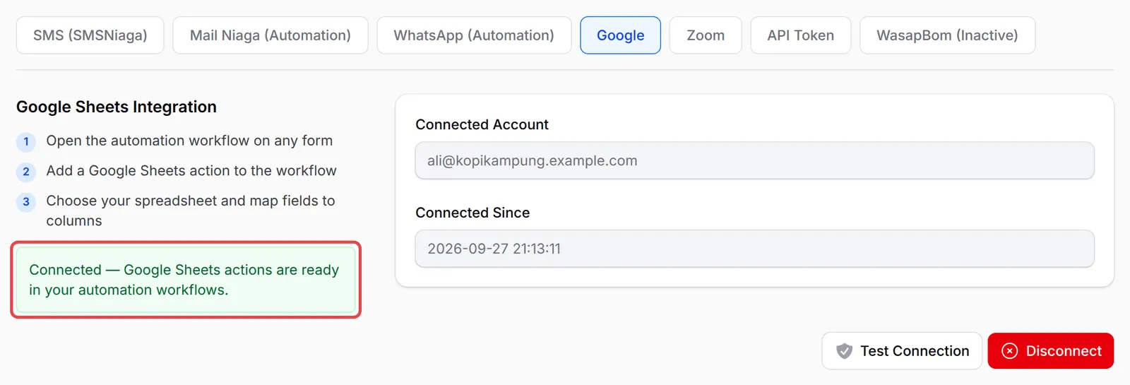显示已连接账号的Google标签页