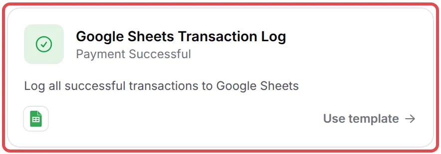 The Google Sheets Transaction Log template highlighted