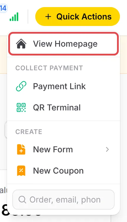 已标示View Homepage的Quick Actions菜单