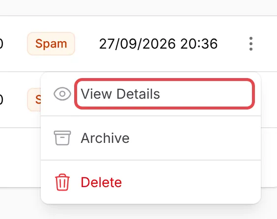 The row menu of a submission with View Details highlighted