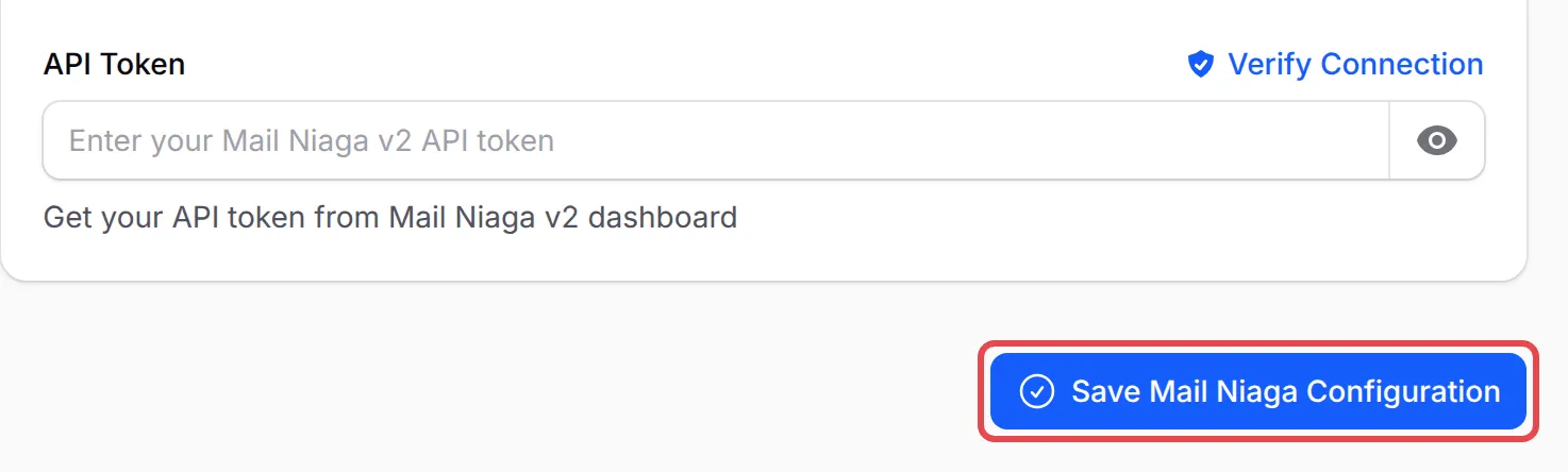 The Save Mail Niaga Configuration button highlighted