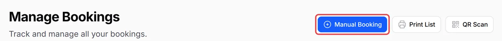 The Manual Booking button highlighted on the Manage Bookings page
