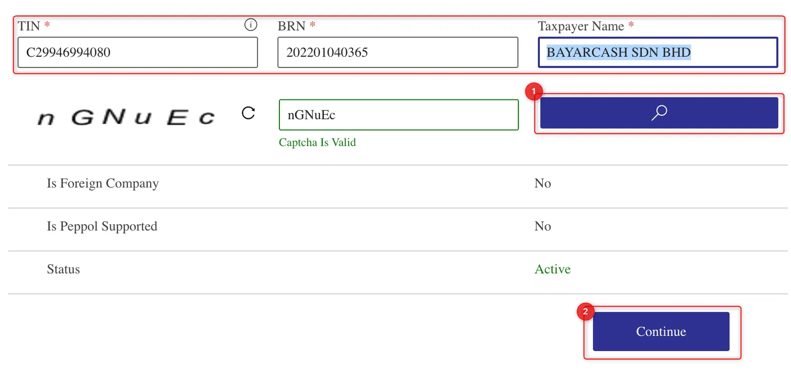 Carian Add Intermediary dengan TIN, BRN dan nama Bayarcash sudah diisi
