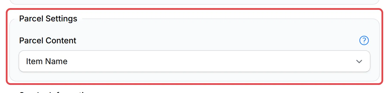 Parcel Settings with Parcel Content in the MyParcel Asia panel