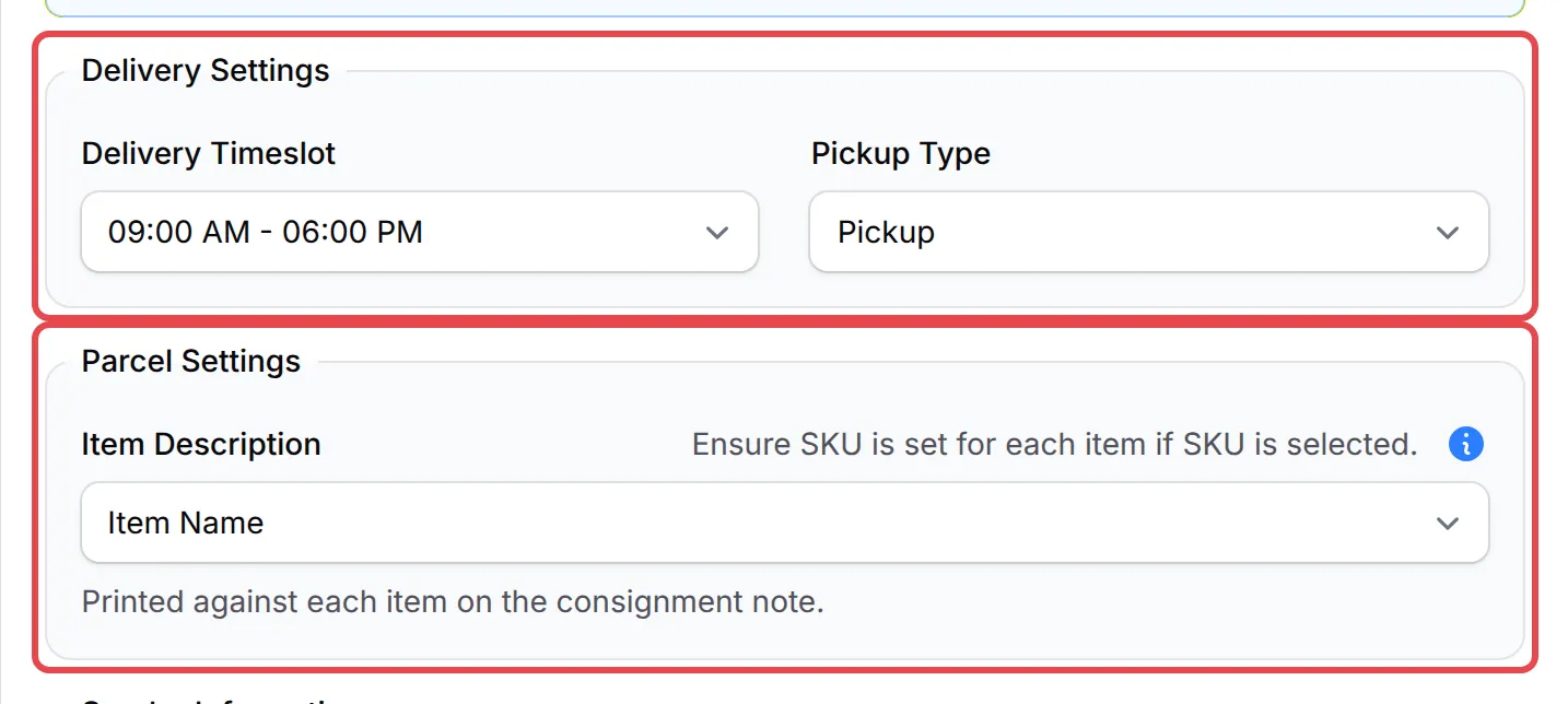 Delivery Settings and Parcel Settings on the Ninjavan tab