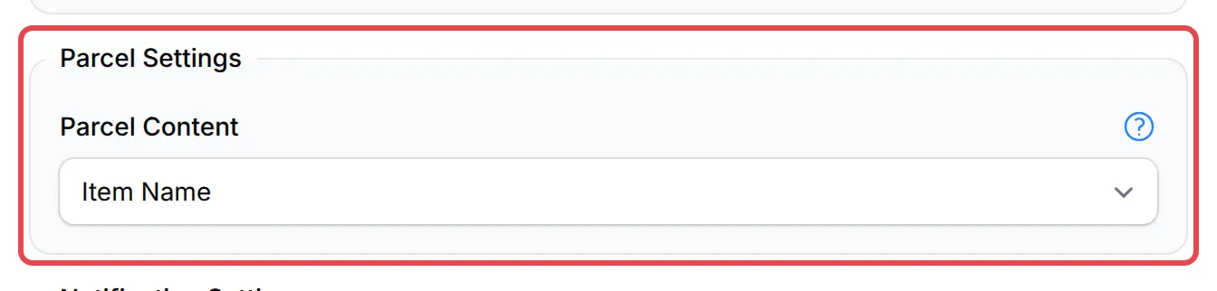 Parcel Settings with Parcel Content in the ParcelDaily panel
