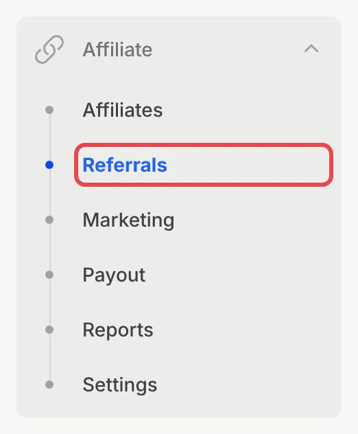 Menu Affiliate di sidebar BCL, dengan Referrals ditanda
