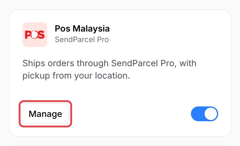 The Pos Malaysia card on the Courier Integration page with the button highlighted