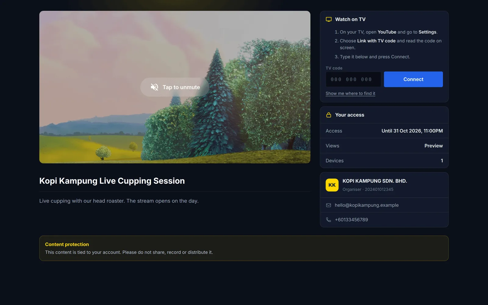 The stream page in the Broadcast (Dark) theme with the side panel