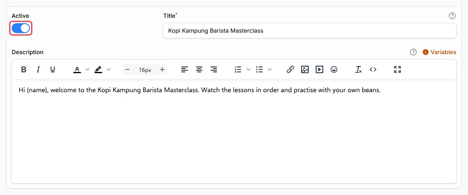 Basic Information里的Active开关已标示