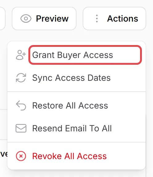 Customer Access页面的Actions菜单,Grant Buyer Access已标示