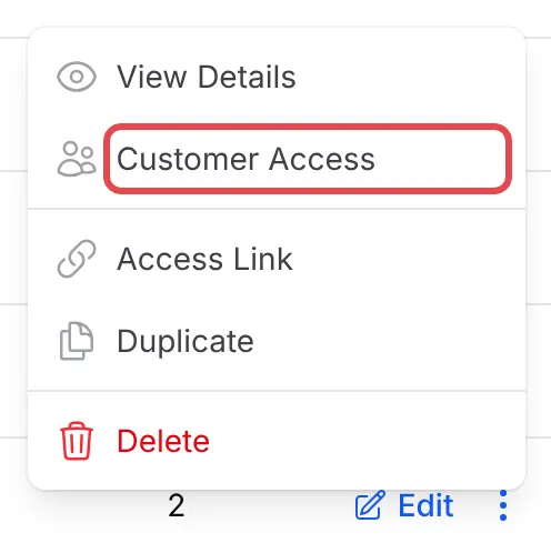 The menu next to Edit on a content with Customer Access highlighted
