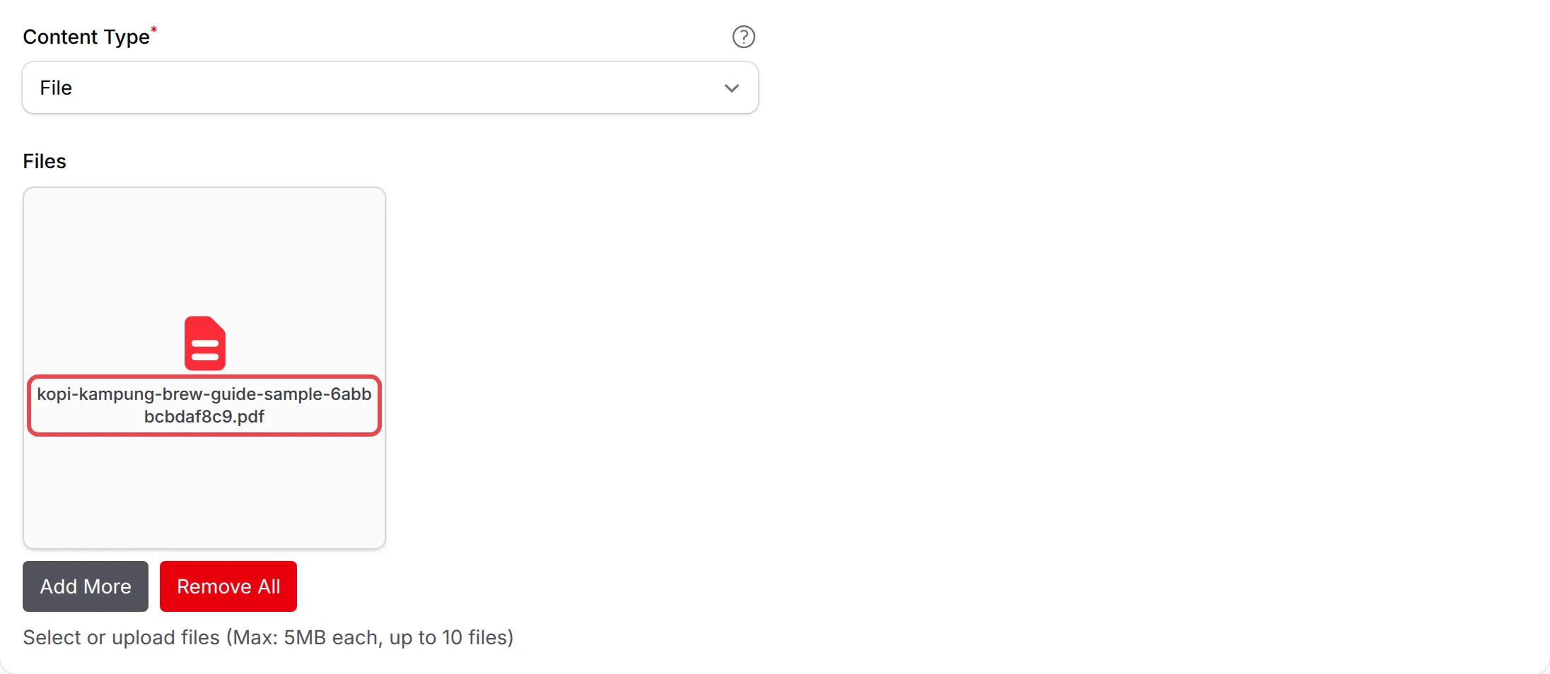 A saved File content with its PDF in the Files box