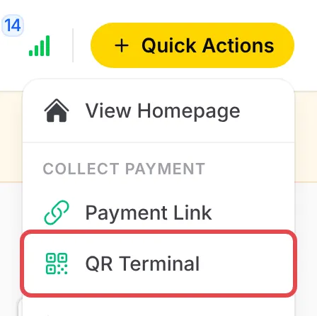 Quick Actions菜单,QR Terminal已标示