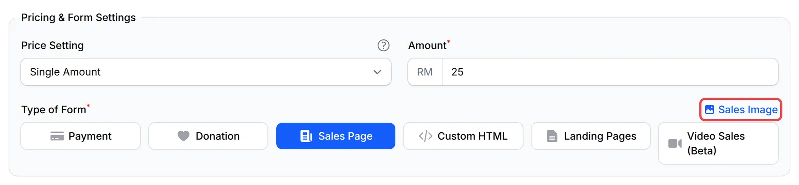 Type of Form按钮上方的Sales Image链接已标示