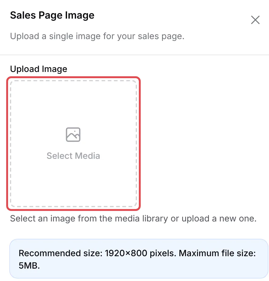 Sales Page Image面板，已标示Select Media框