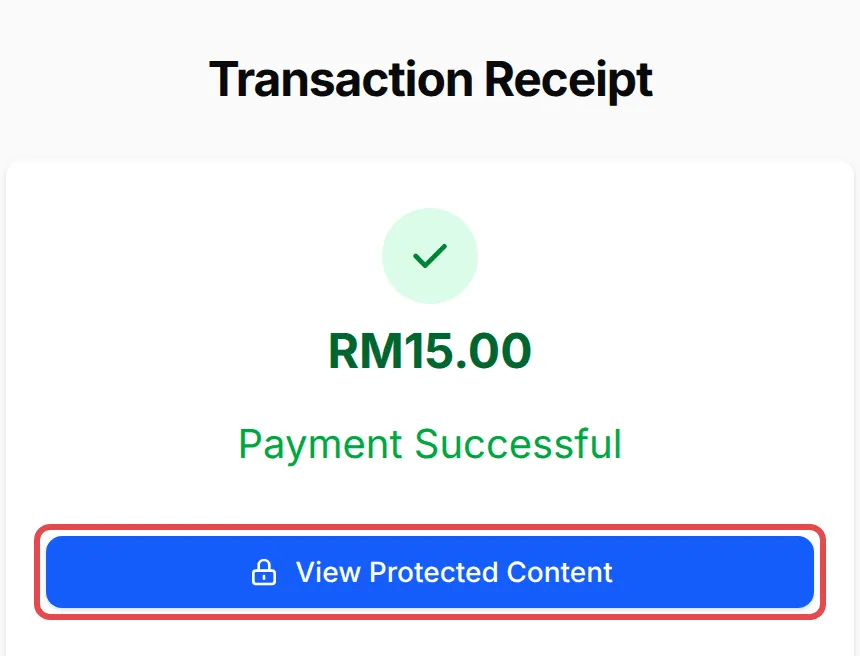 A payment receipt with the View Protected Content button highlighted
