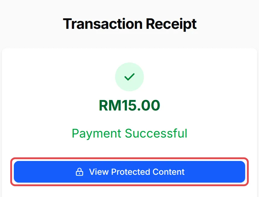 Resit bayaran dengan butang View Protected Content ditanda