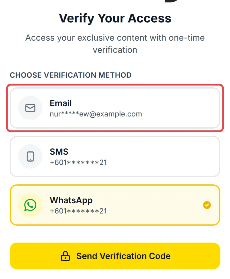 The Verify Your Access page with the Email option highlighted