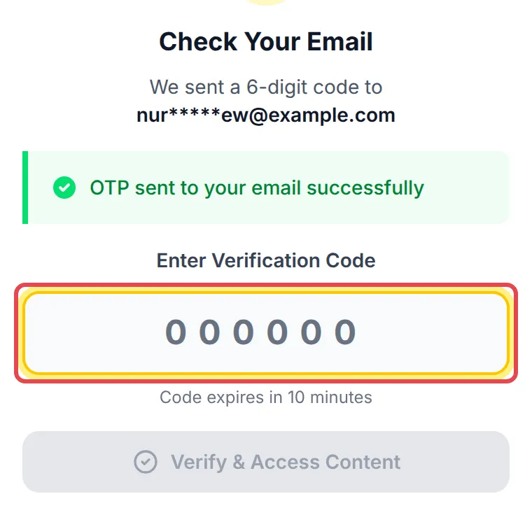 The Check Your Email page with the code box highlighted