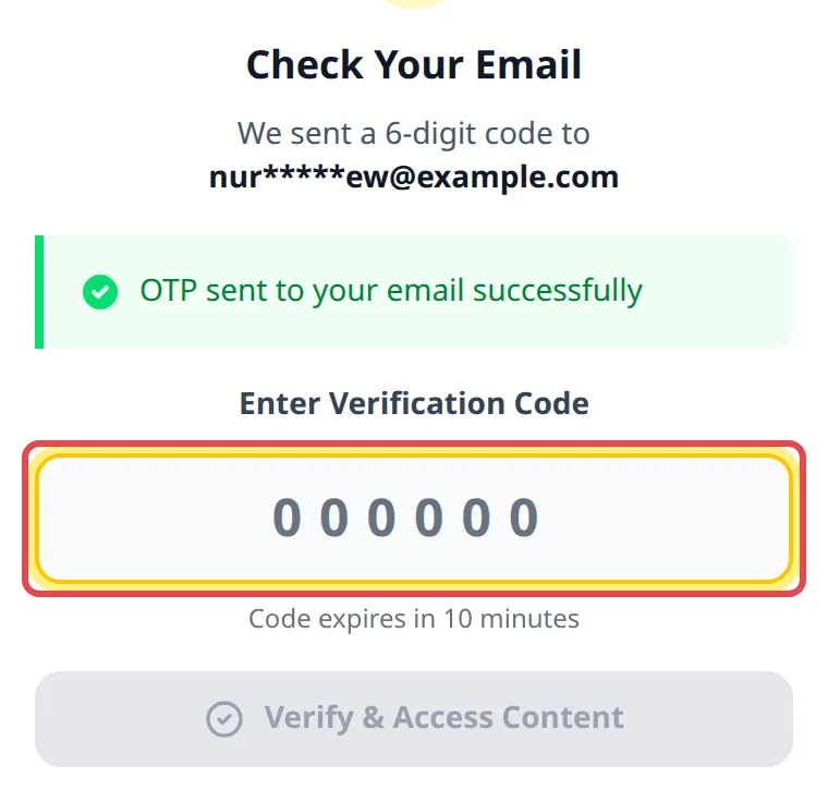 Page Check Your Email dengan kotak kod ditanda