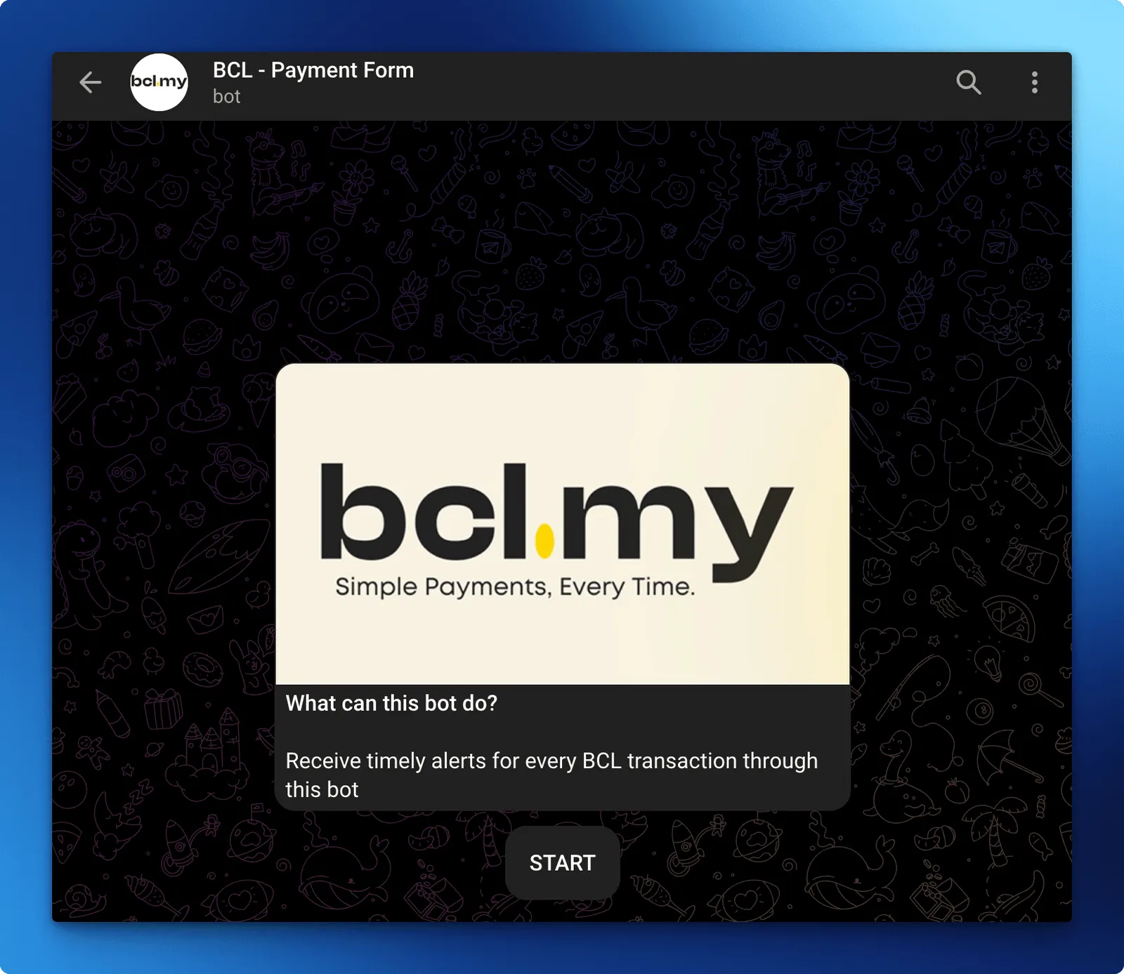 Bot BCL - Payment Form dalam Telegram dengan butang START